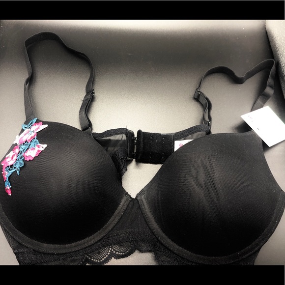 SO 🆕 bra 36B black floral mesh push up underwire - Picture 1 of 6